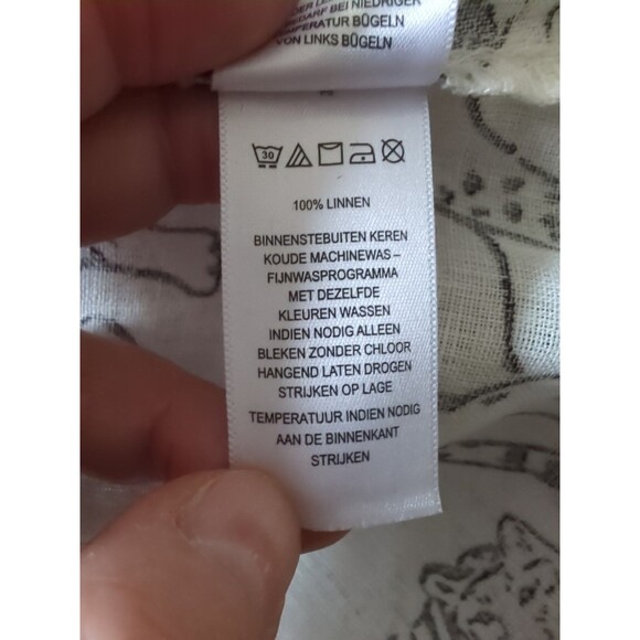 Cynthia Rowley Sz L Shirt Off White Animal Print Tiger Leopard Cheetah Linen Cat - Picture 11 of 11